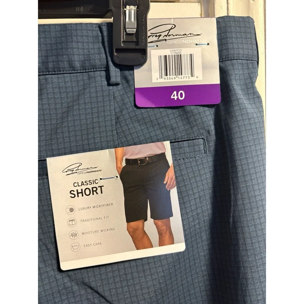 Greg Norman Golf Shorts Men Size 40 Blue Plaid Performance Stretch Classic NWT